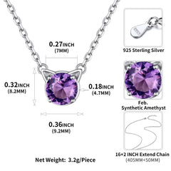 925 Sterling Silver Cat Necklace Girls Cute Cat Jewelry round Amethyst Pendant Necklace February Birthstone for Cat Lovers